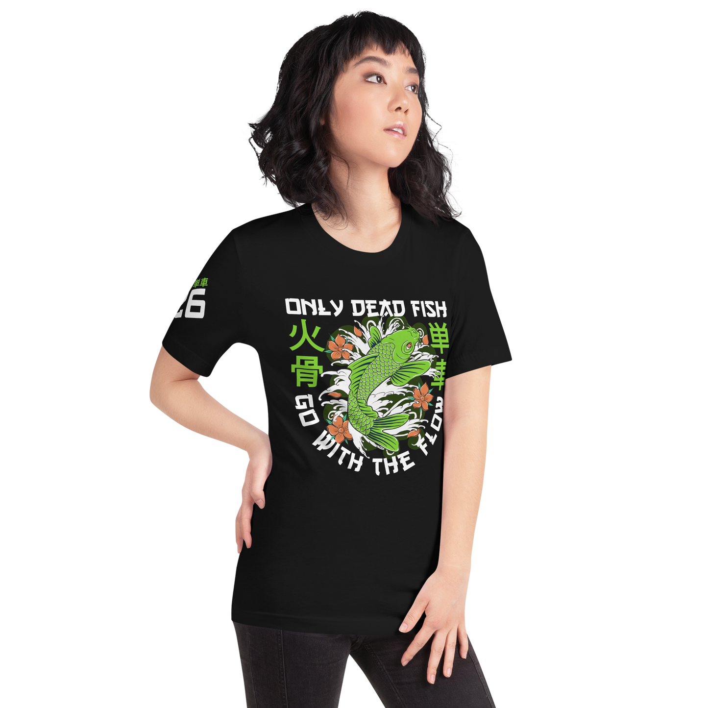 Go with the flow - Green on black t-shirt - Firebone