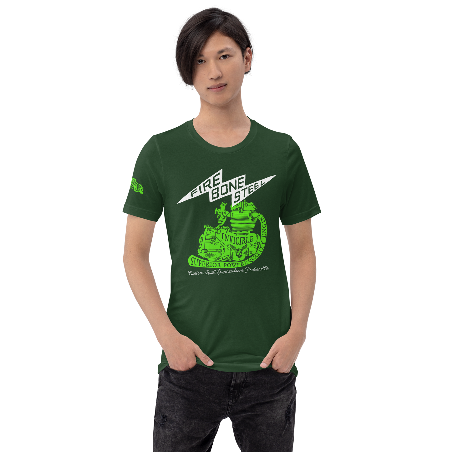 Firebone Steel - Green on forest green t-shirt - Firebone