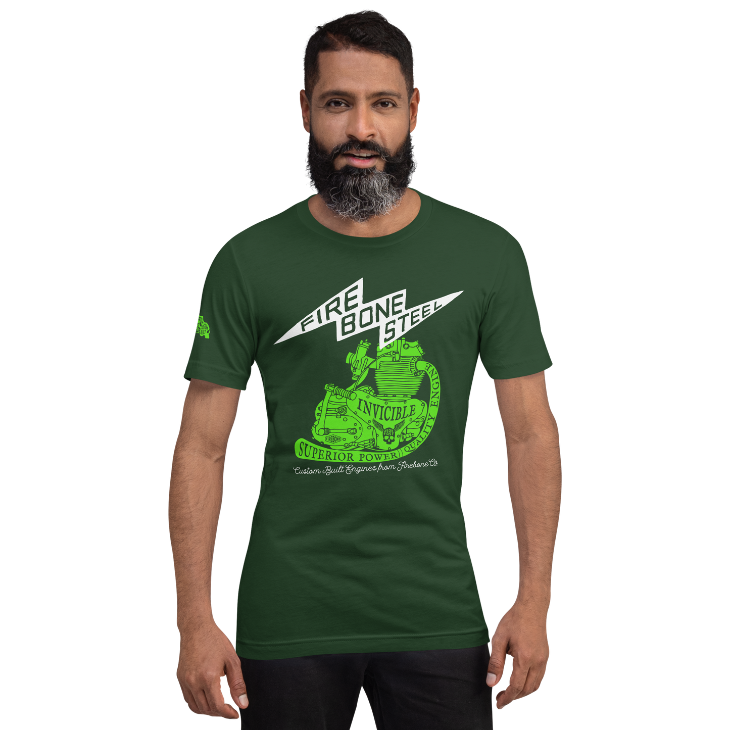 Firebone Steel - Green on forest green t-shirt - Firebone