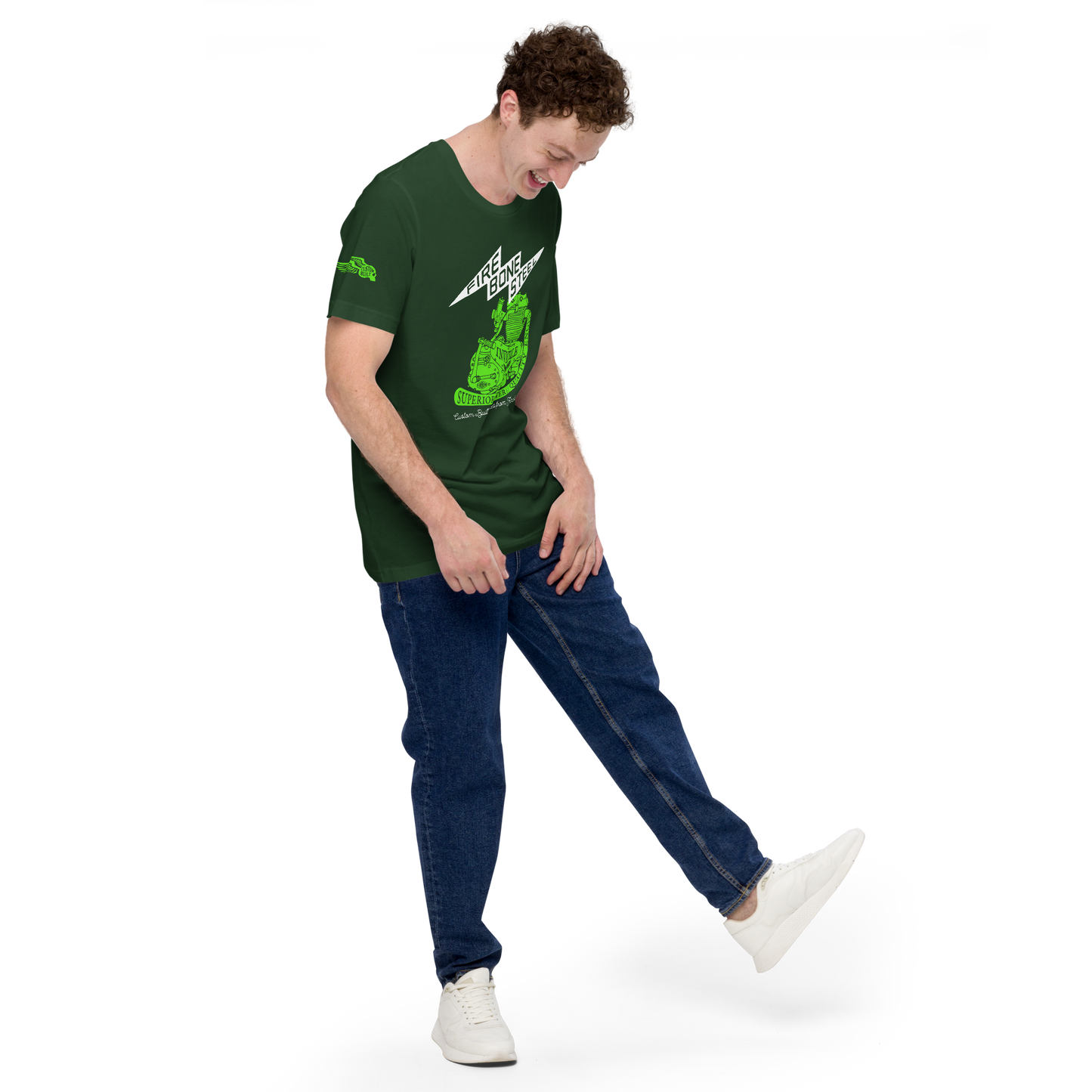 Firebone Steel - Green on forest green t-shirt - Firebone