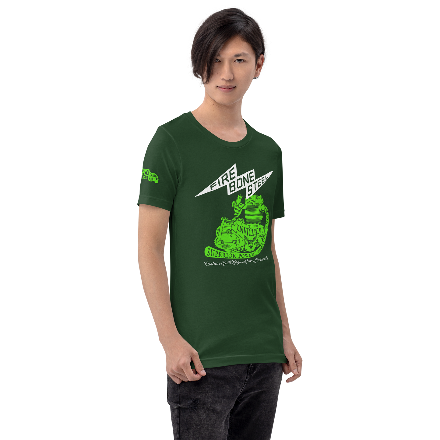 Firebone Steel - Green on forest green t-shirt - Firebone