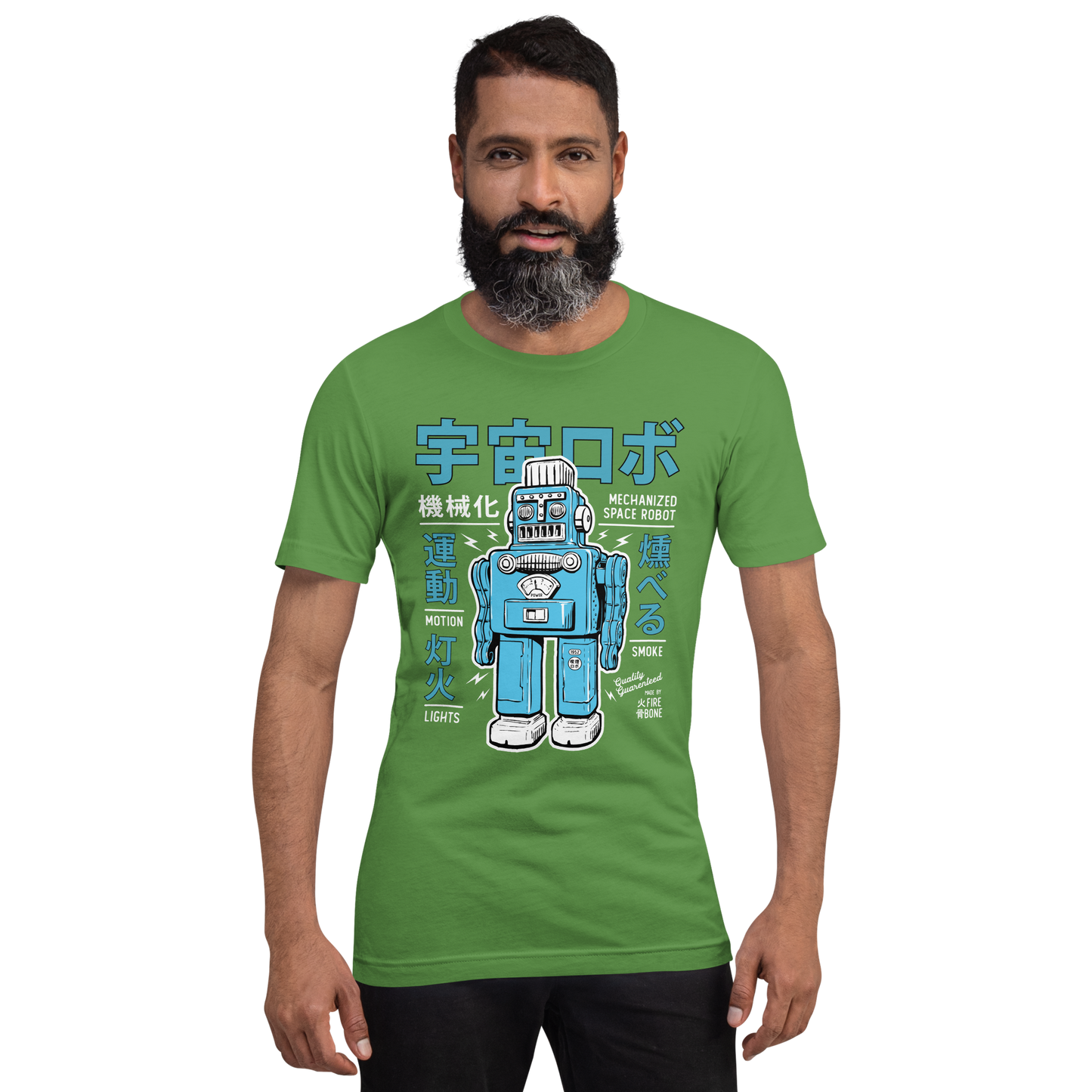 Smoking Robot - Leaf green t-shirt - Firebone