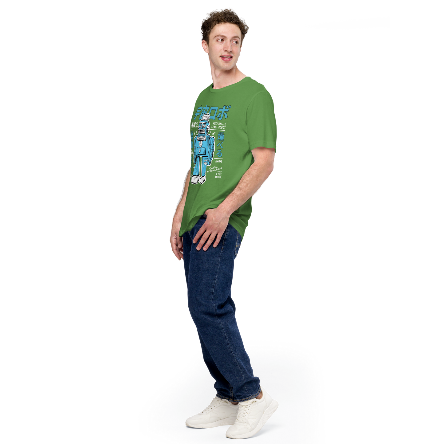 Smoking Robot - Leaf green t-shirt - Firebone