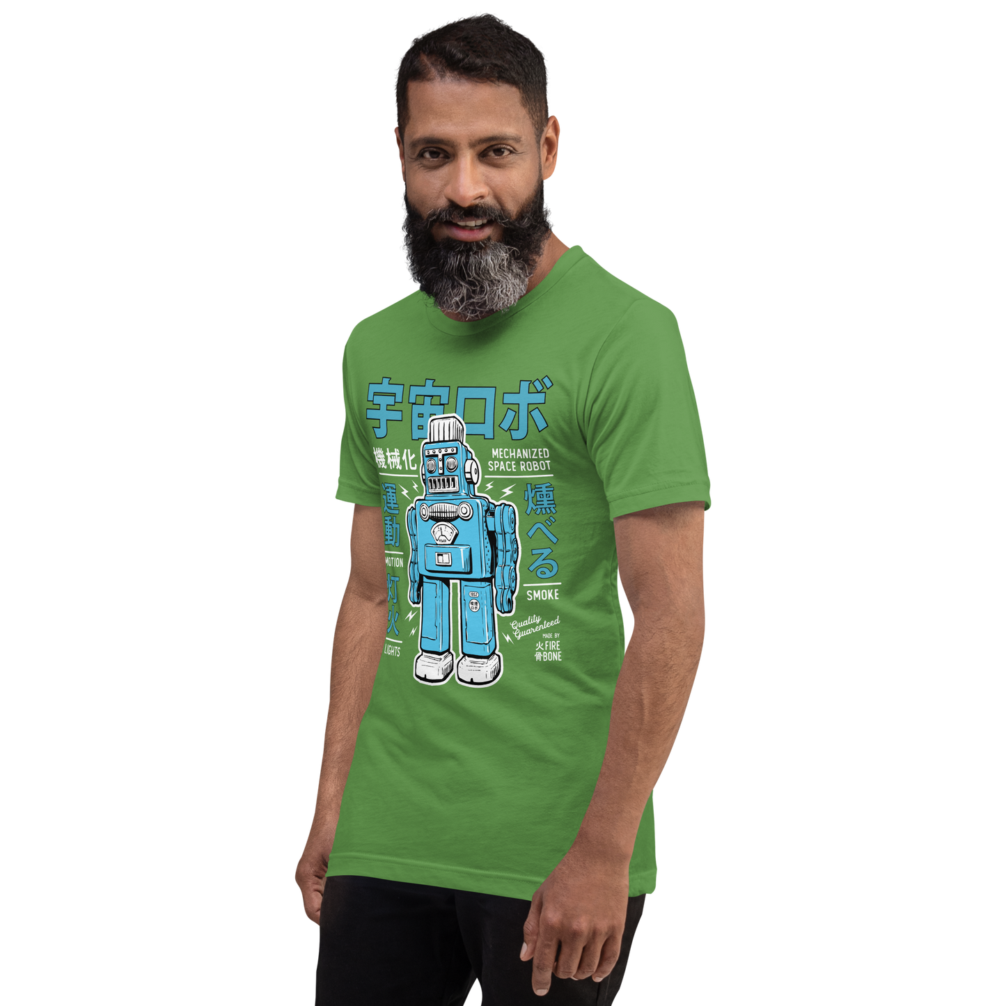 Smoking Robot - Leaf green t-shirt - Firebone