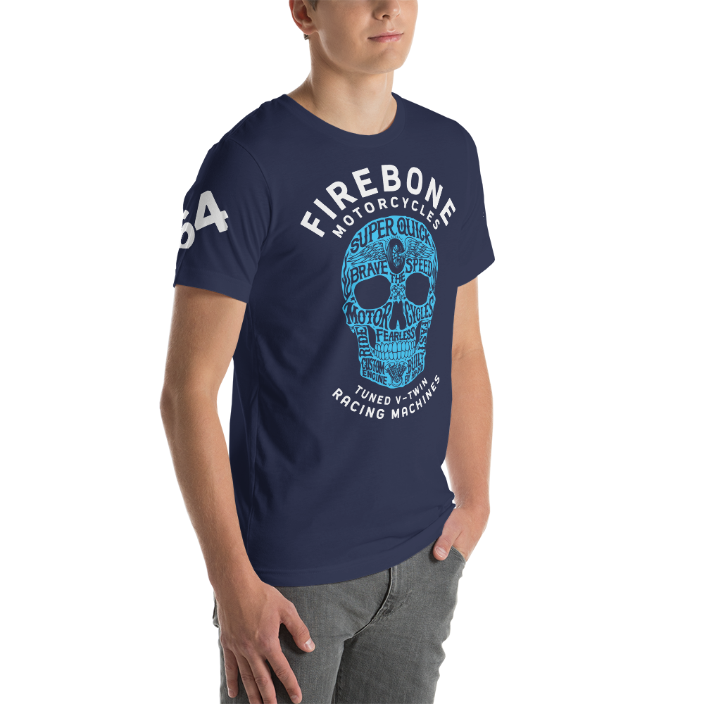 Super Quick Skull - Blue on black t-shirt - Firebone