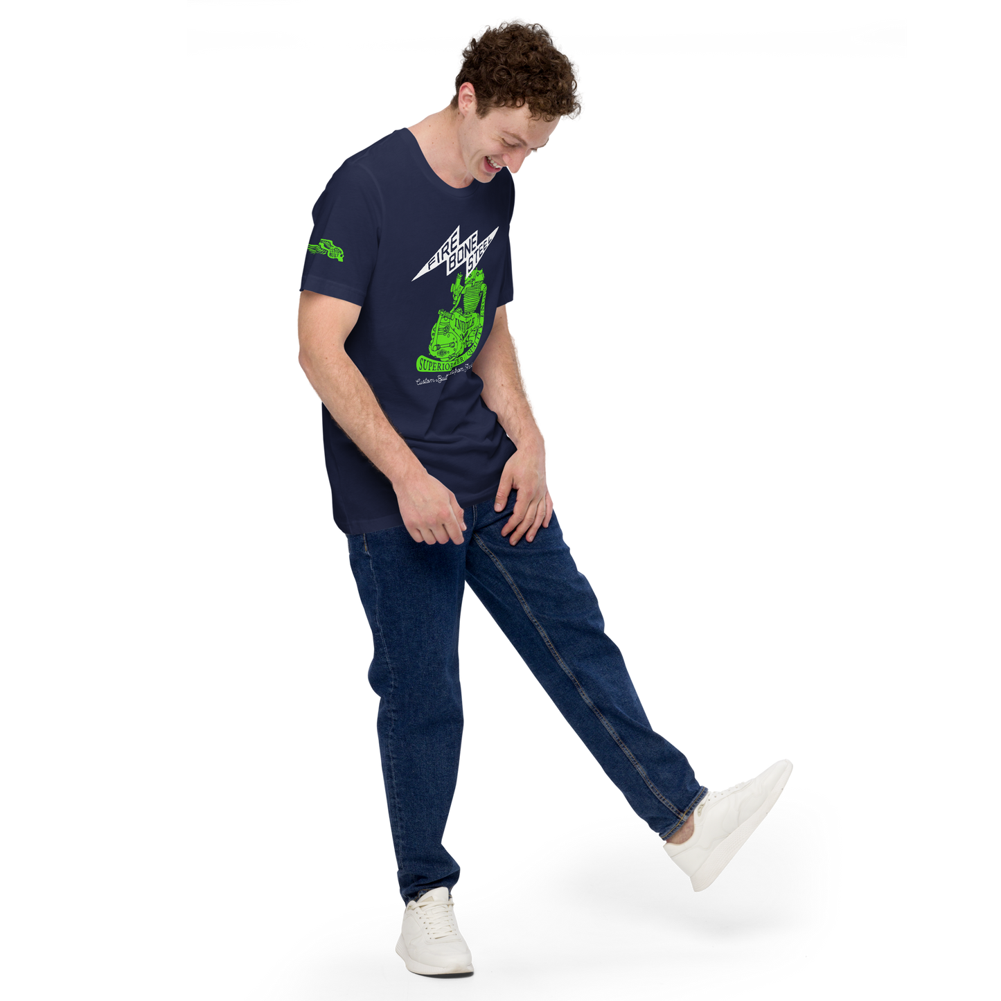 Firebone Steel - Green on navy t-shirt - Firebone