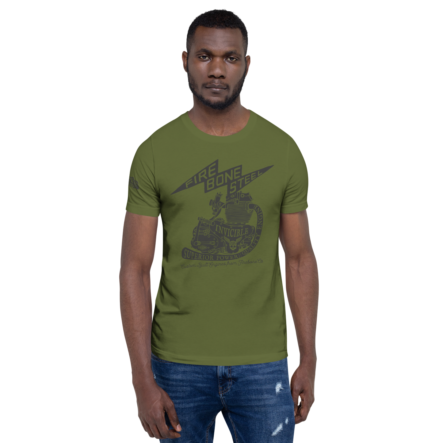 Firebone Steel - Dark grey on olive t-shirt - Firebone
