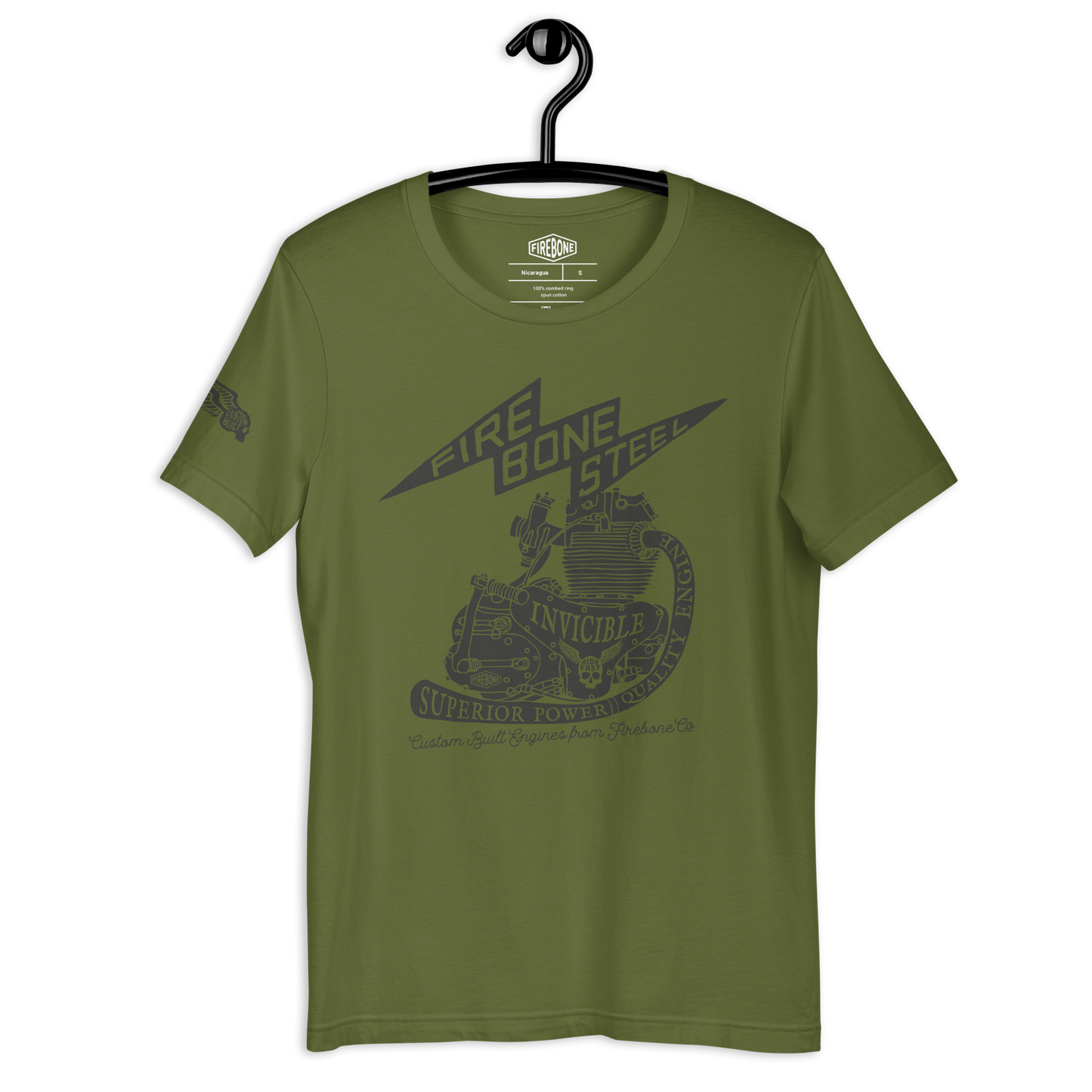 Firebone Steel - Dark grey on olive t-shirt - Firebone