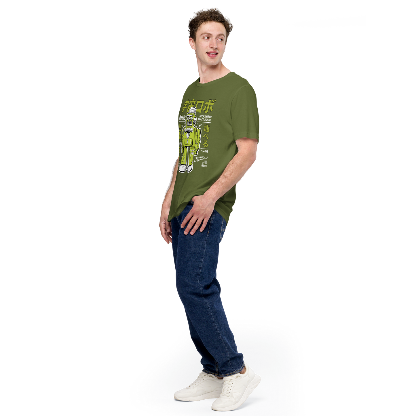Smoking Robot - Olive green t-shirt - Firebone
