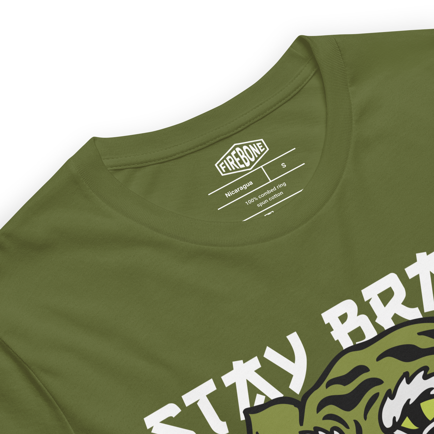 Stay Brave Tiger - Olive green t-shirt - Firebone