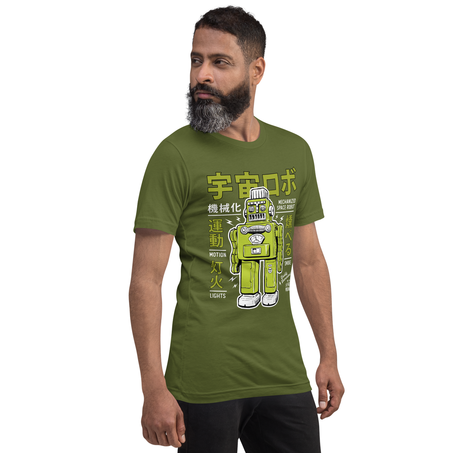 Smoking Robot - Olive green t-shirt - Firebone
