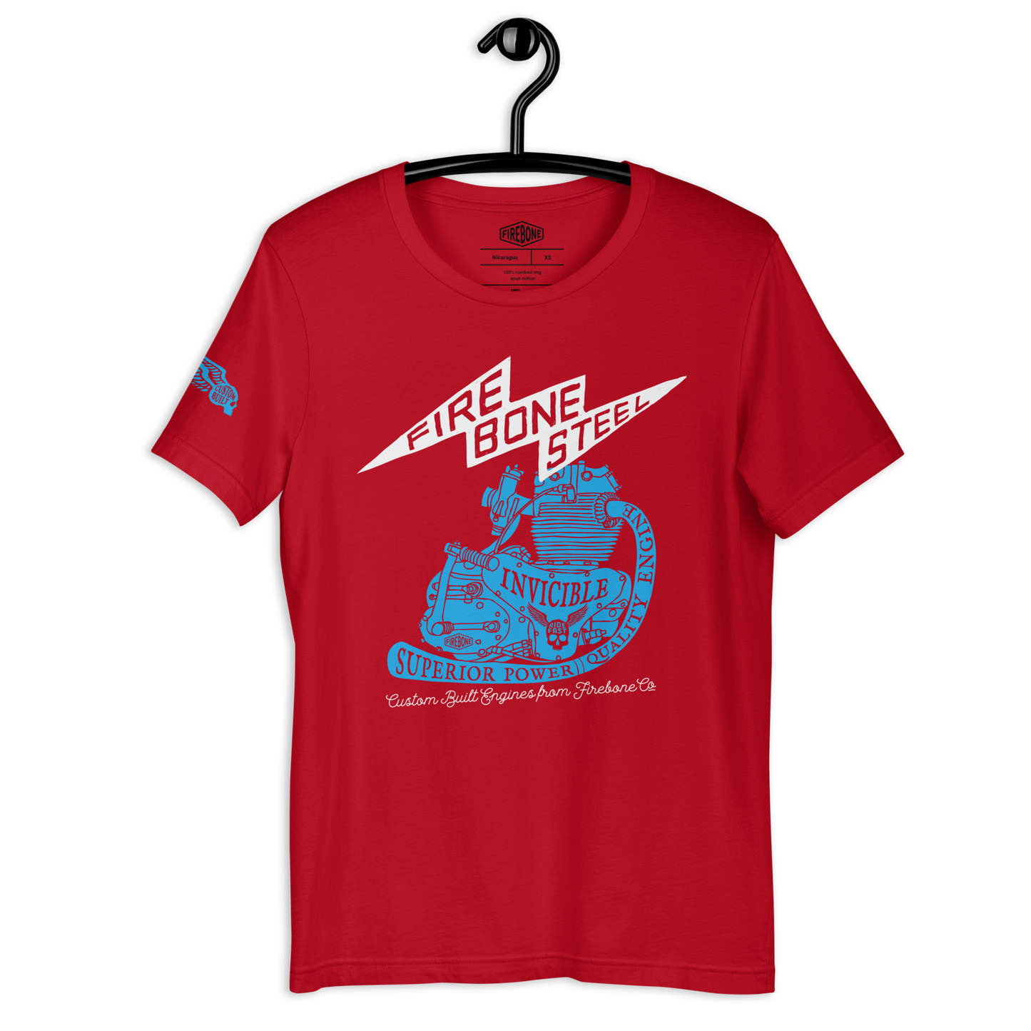 Firebone Steel - Blue on red t-shirt - Firebone