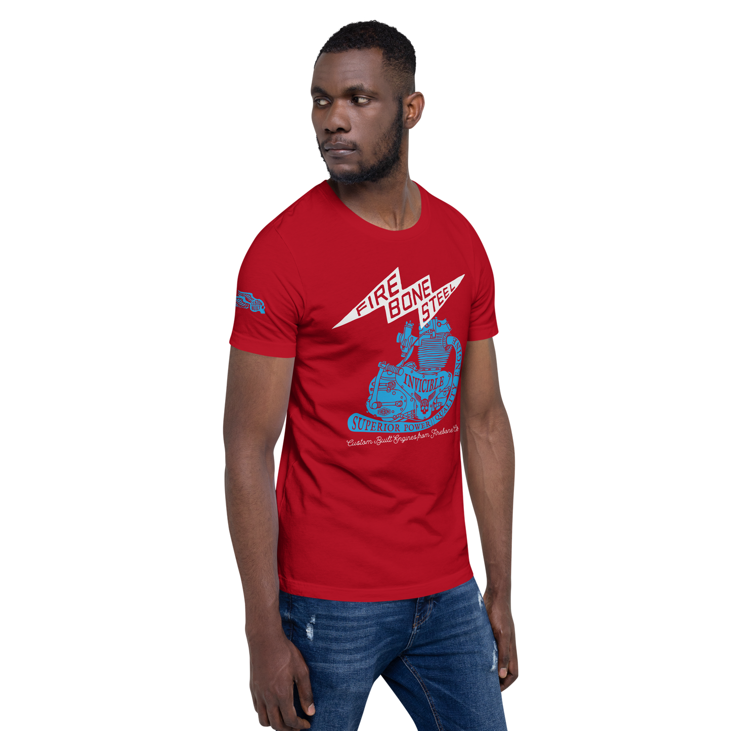 Firebone Steel - Blue on red t-shirt - Firebone
