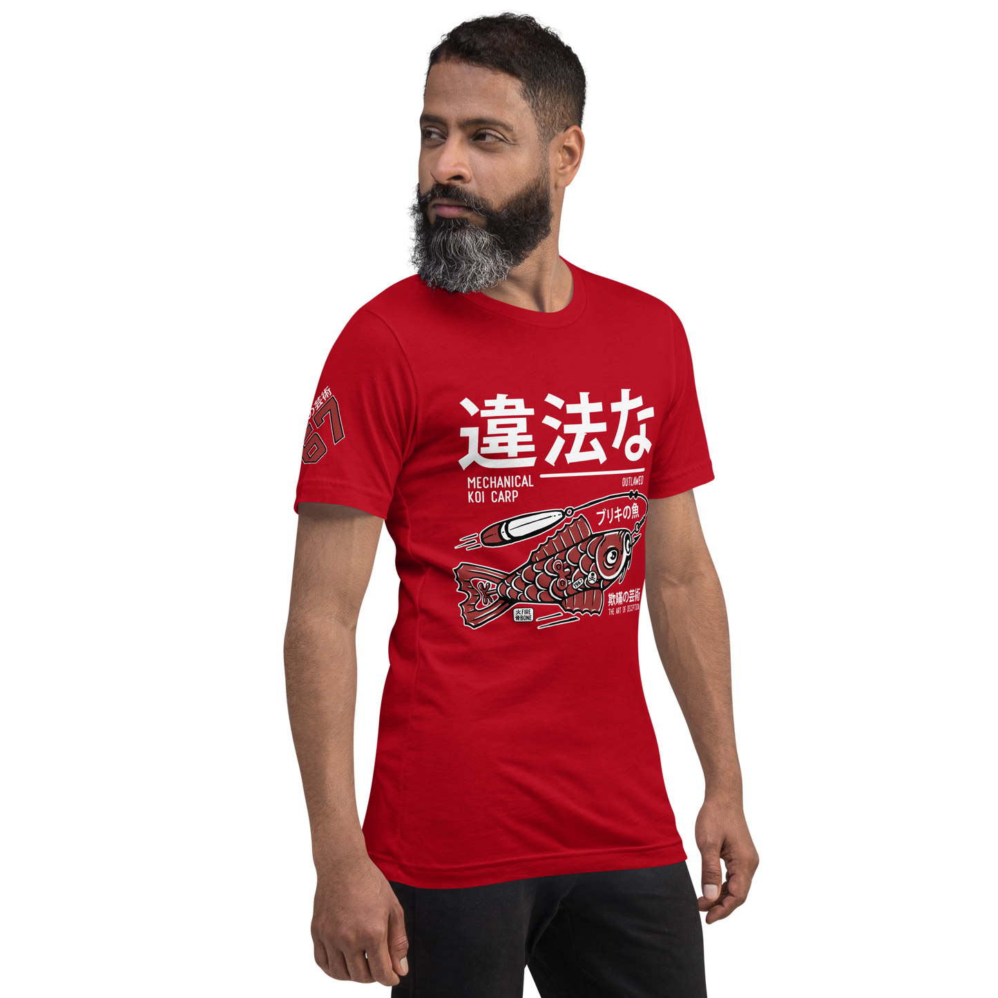 Tin Koi - Lime on red t-shirt - Firebone
