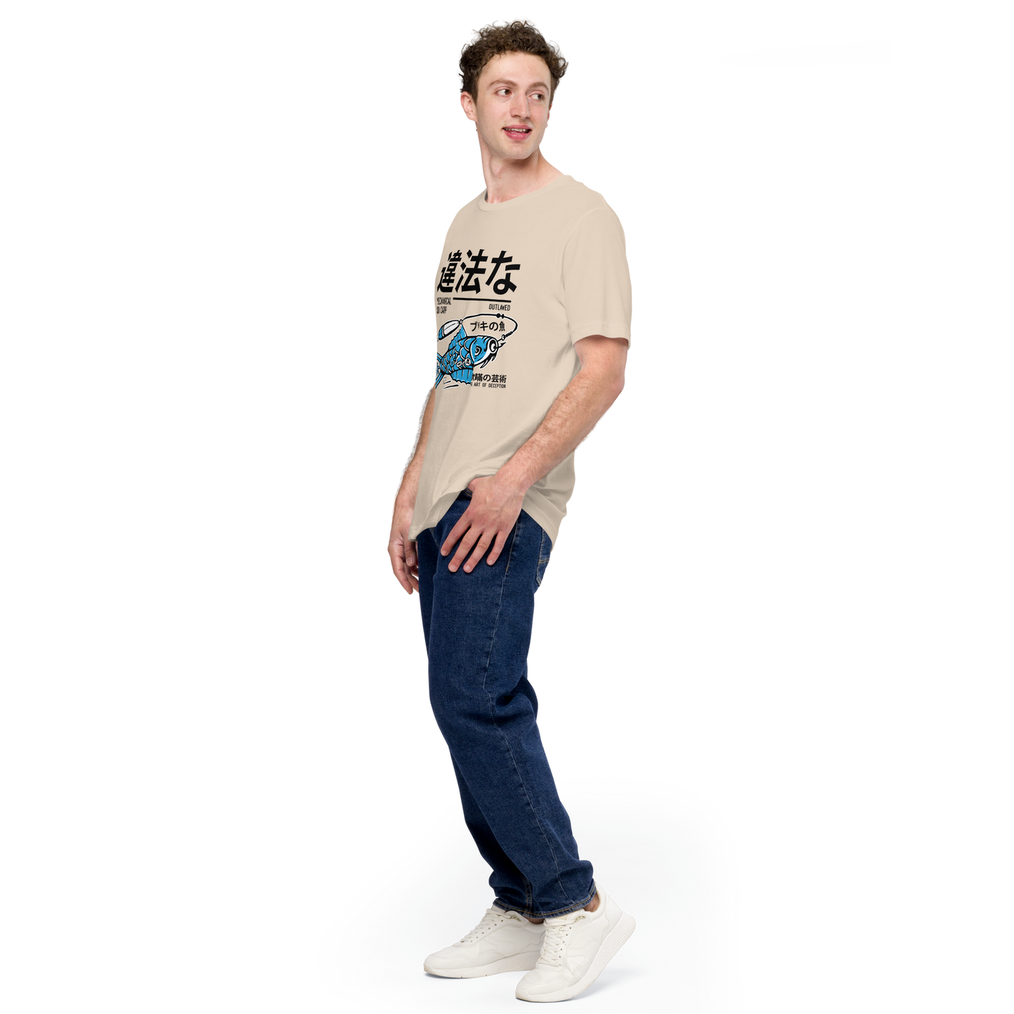 Tin Koi - Blue on soft cream t-shirt - Firebone
