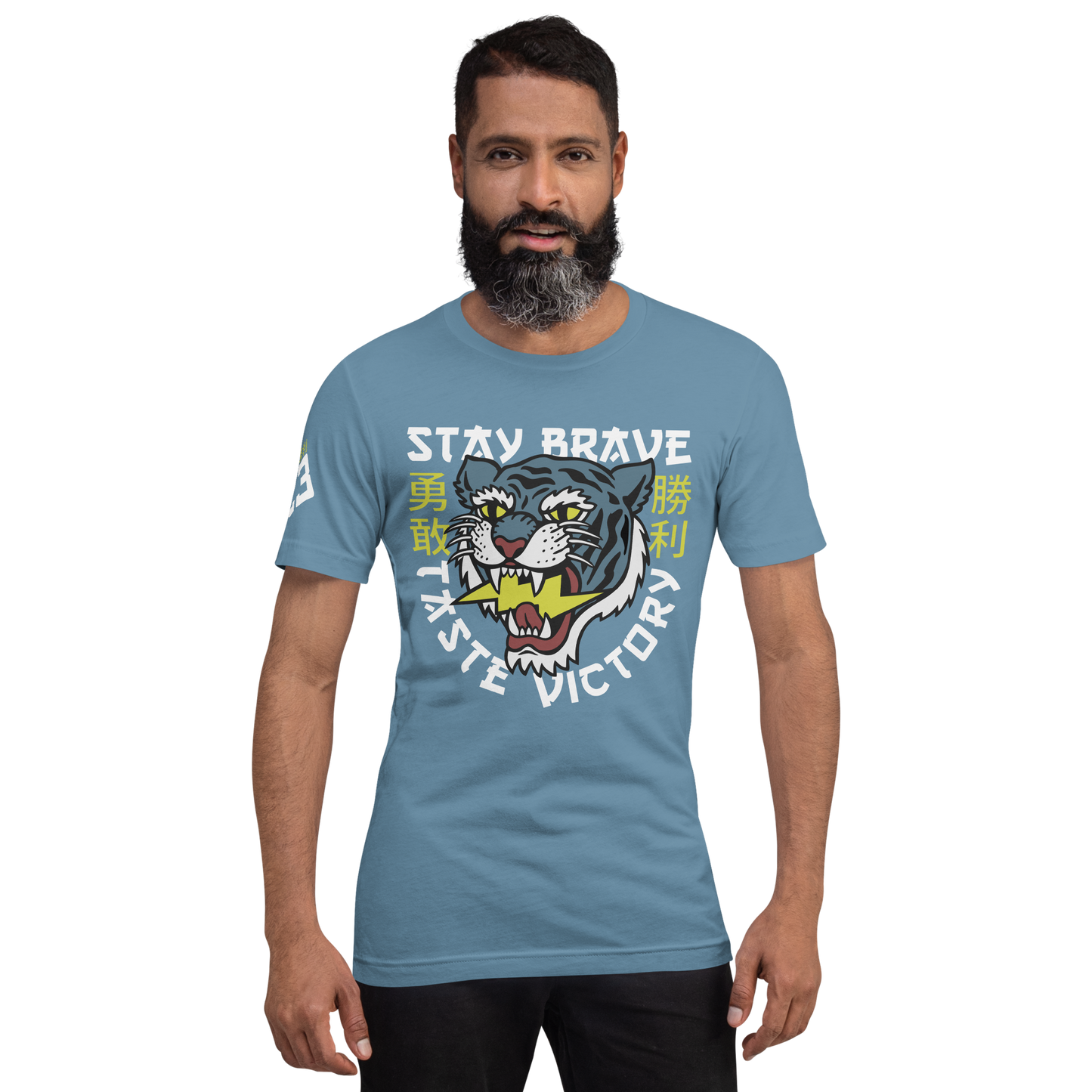 Stay Brave Tiger - Steel blue t-shirt - Firebone