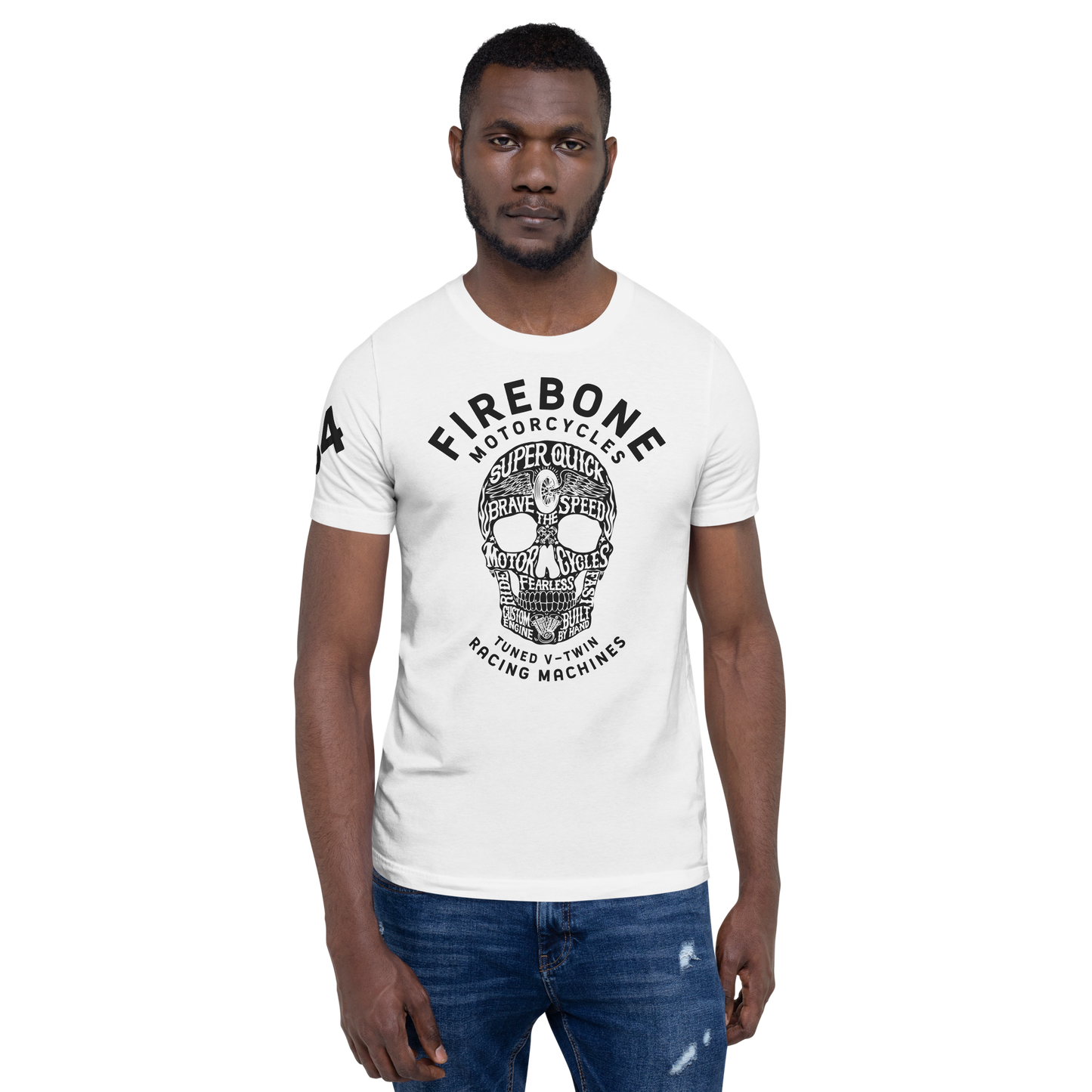Super Quick Skull - black print on white t-shirt - Firebone