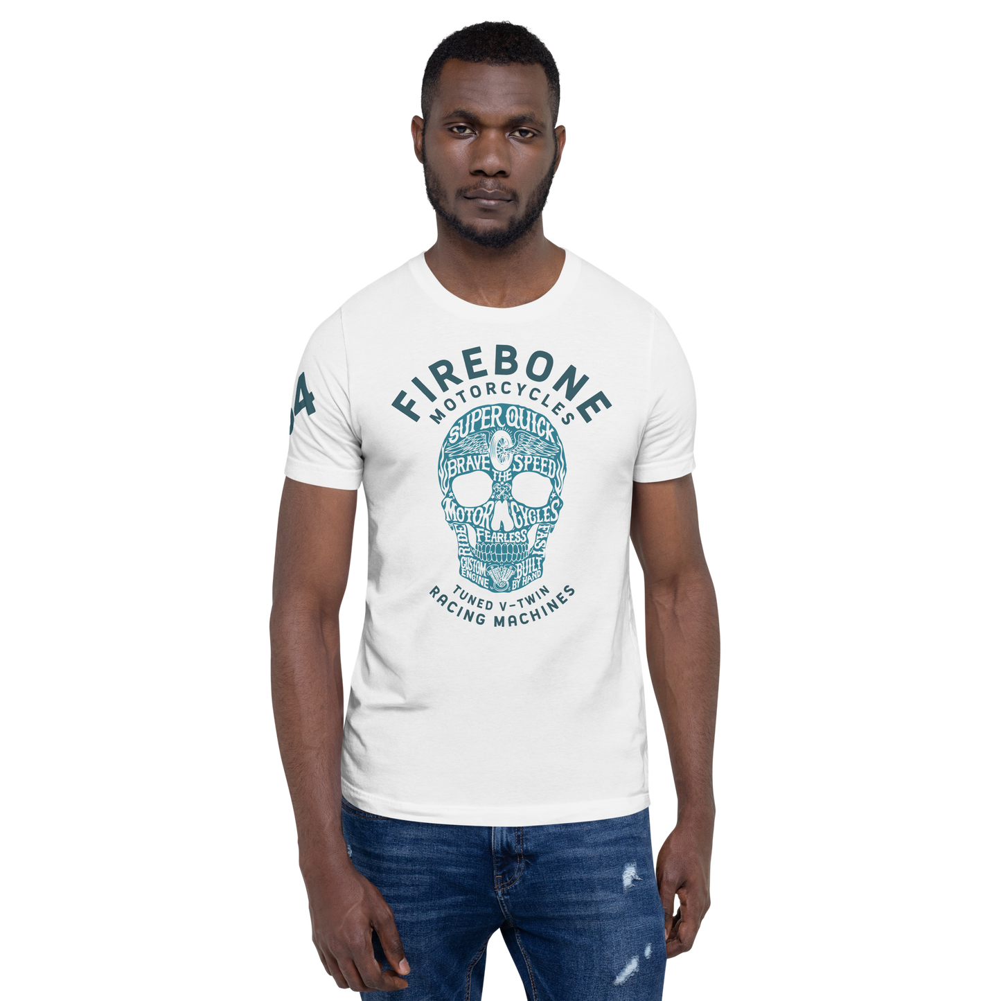 Super Quick Skull - Blue print on white t-shirt - Firebone