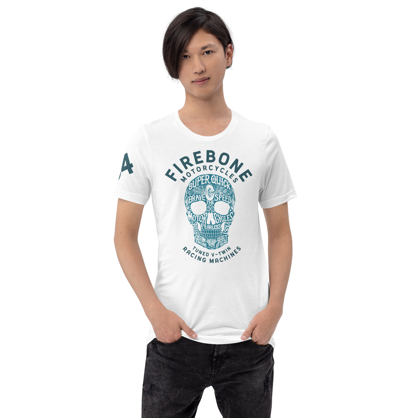 Super Quick Skull - Blue print on white t-shirt - Firebone