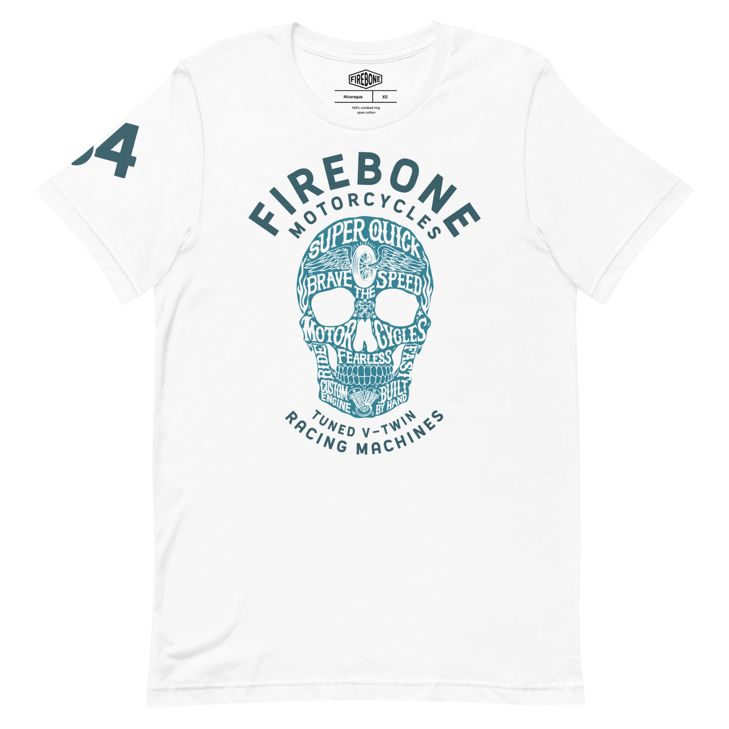Super Quick Skull - Blue print on white t-shirt - Firebone