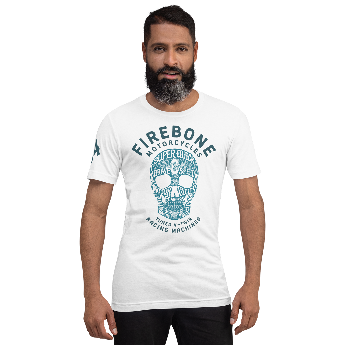 Super Quick Skull - Blue print on white t-shirt - Firebone