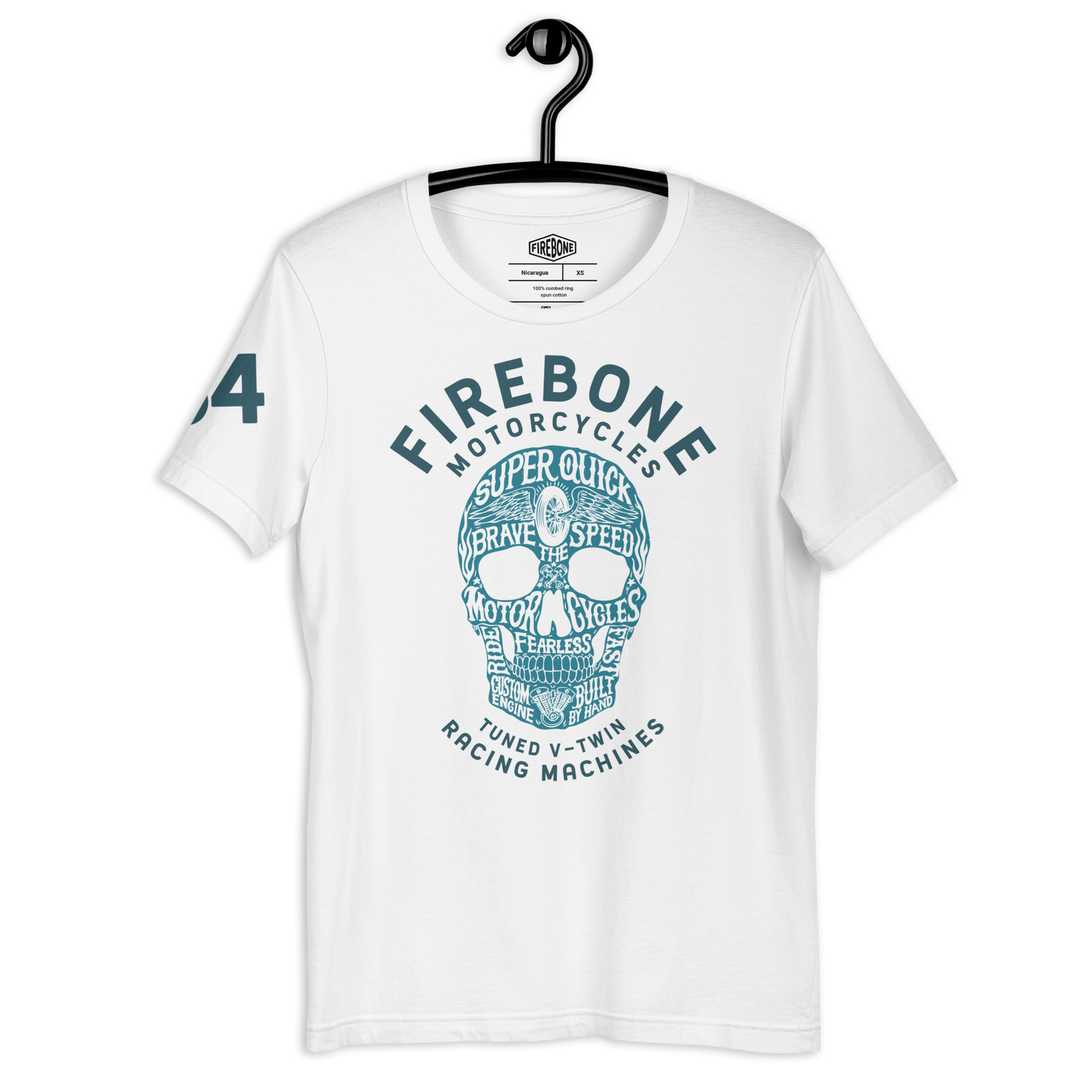 Super Quick Skull - Blue print on white t-shirt - Firebone