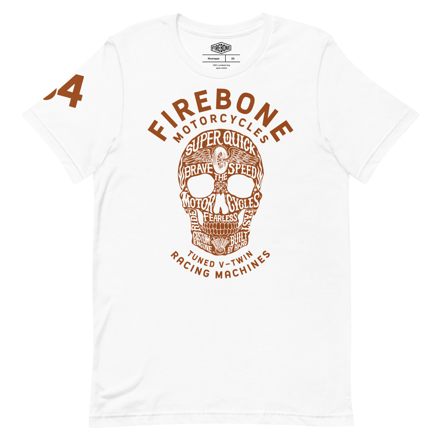 Super Quick Skull - Orange on white t-shirt - Firebone