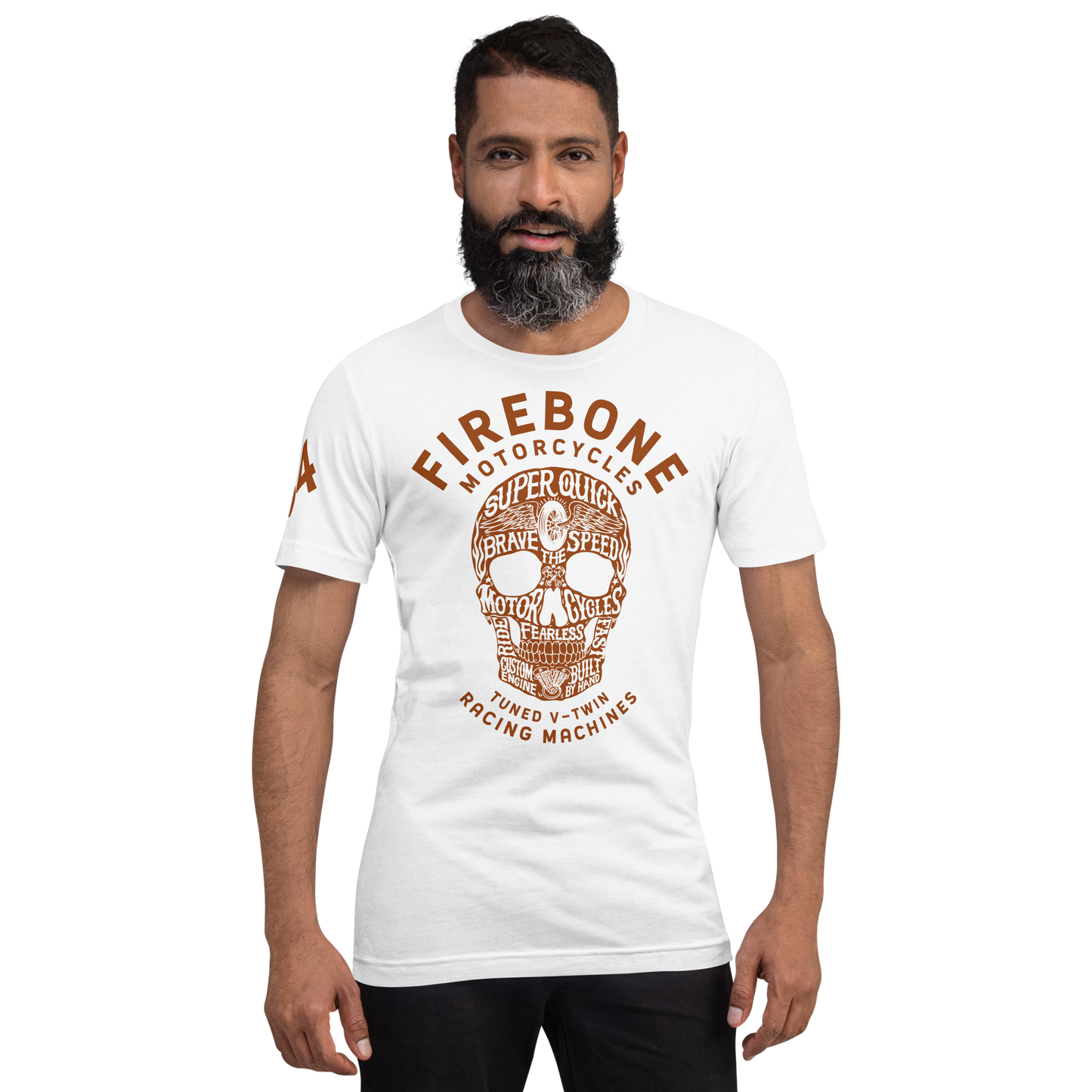 Super Quick Skull - Orange on white t-shirt - Firebone