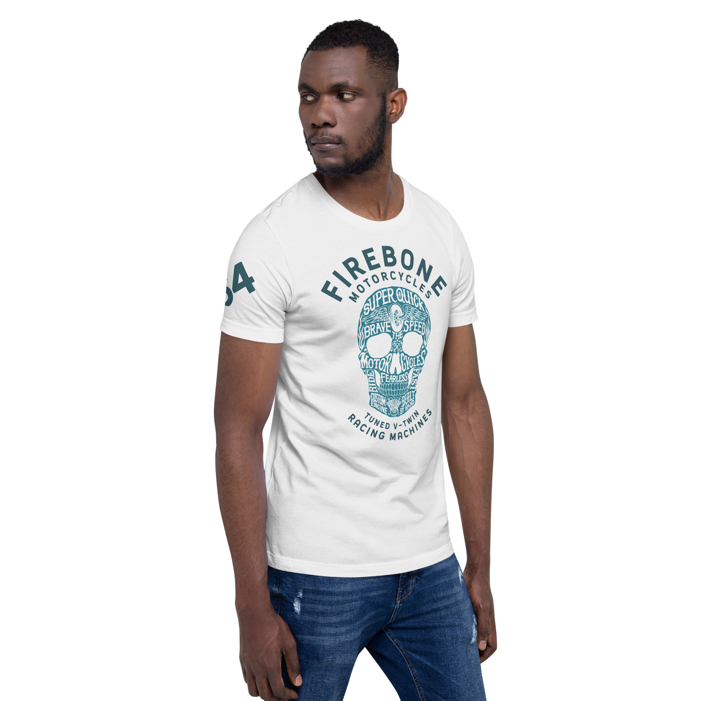 Super Quick Skull - Blue print on white t-shirt - Firebone