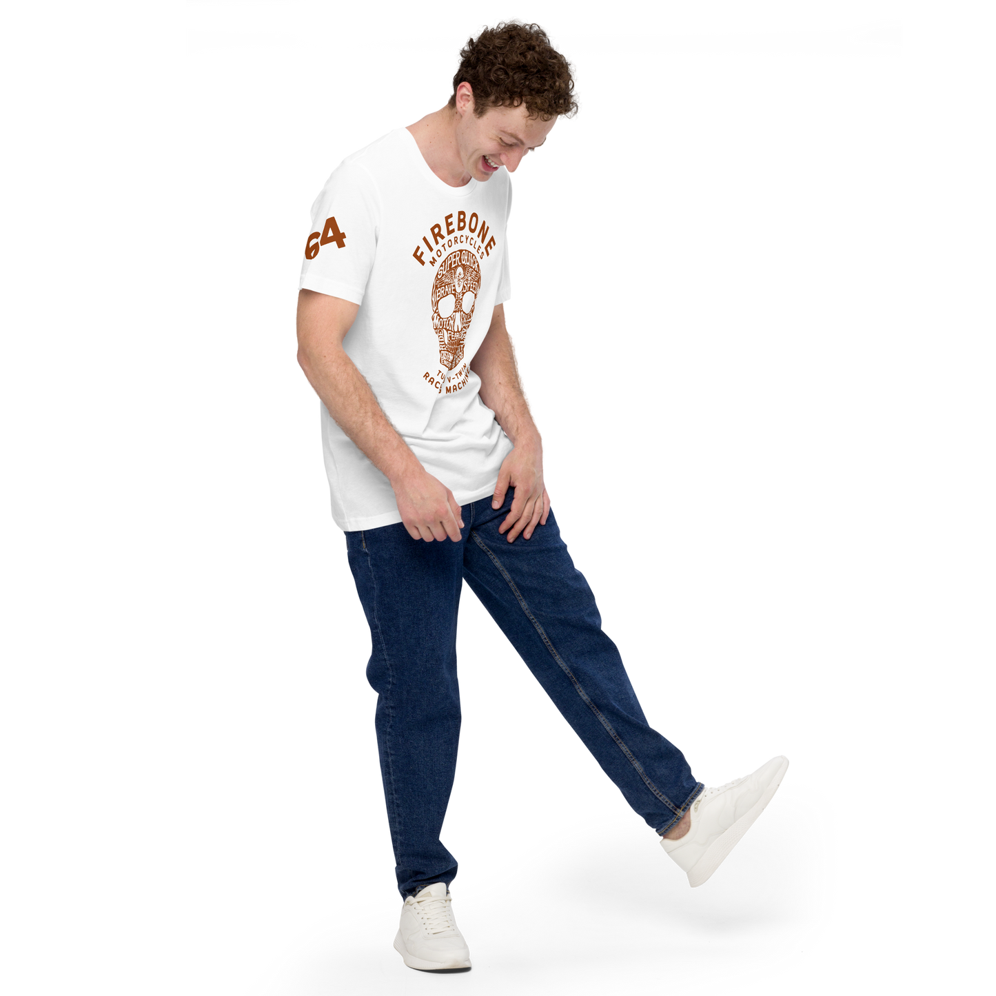 Super Quick Skull - Orange on white t-shirt - Firebone