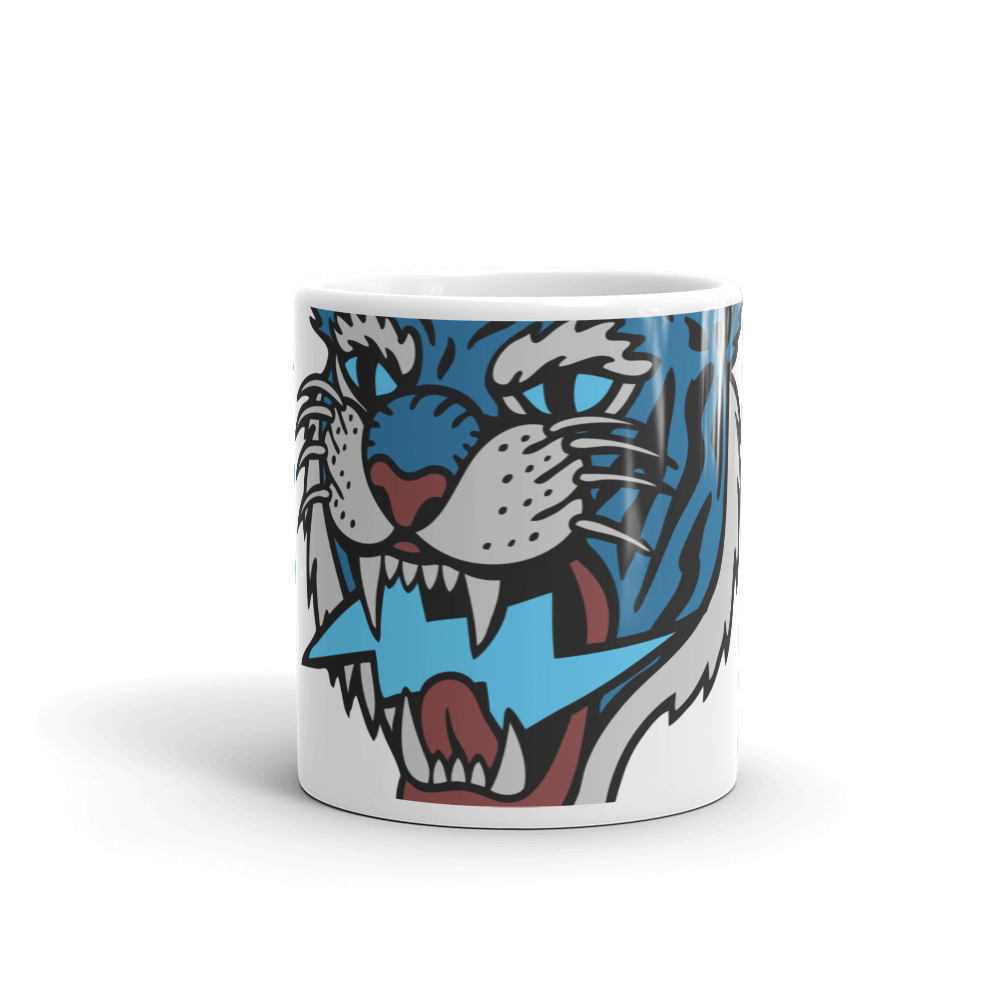 Defiant Tiger - Blue on white glossy mug - Firebone