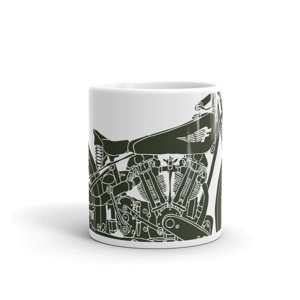 Vintage Motorcycle - Green on white glossy mug - Firebone