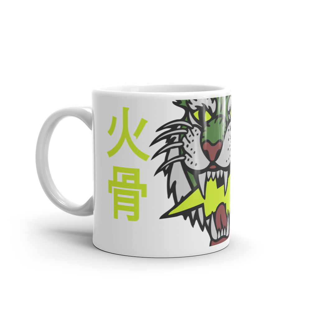 Defiant Tiger - Green on white glossy mug - Firebone
