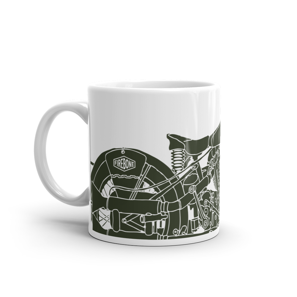 Vintage Motorcycle - Green on white glossy mug - Firebone