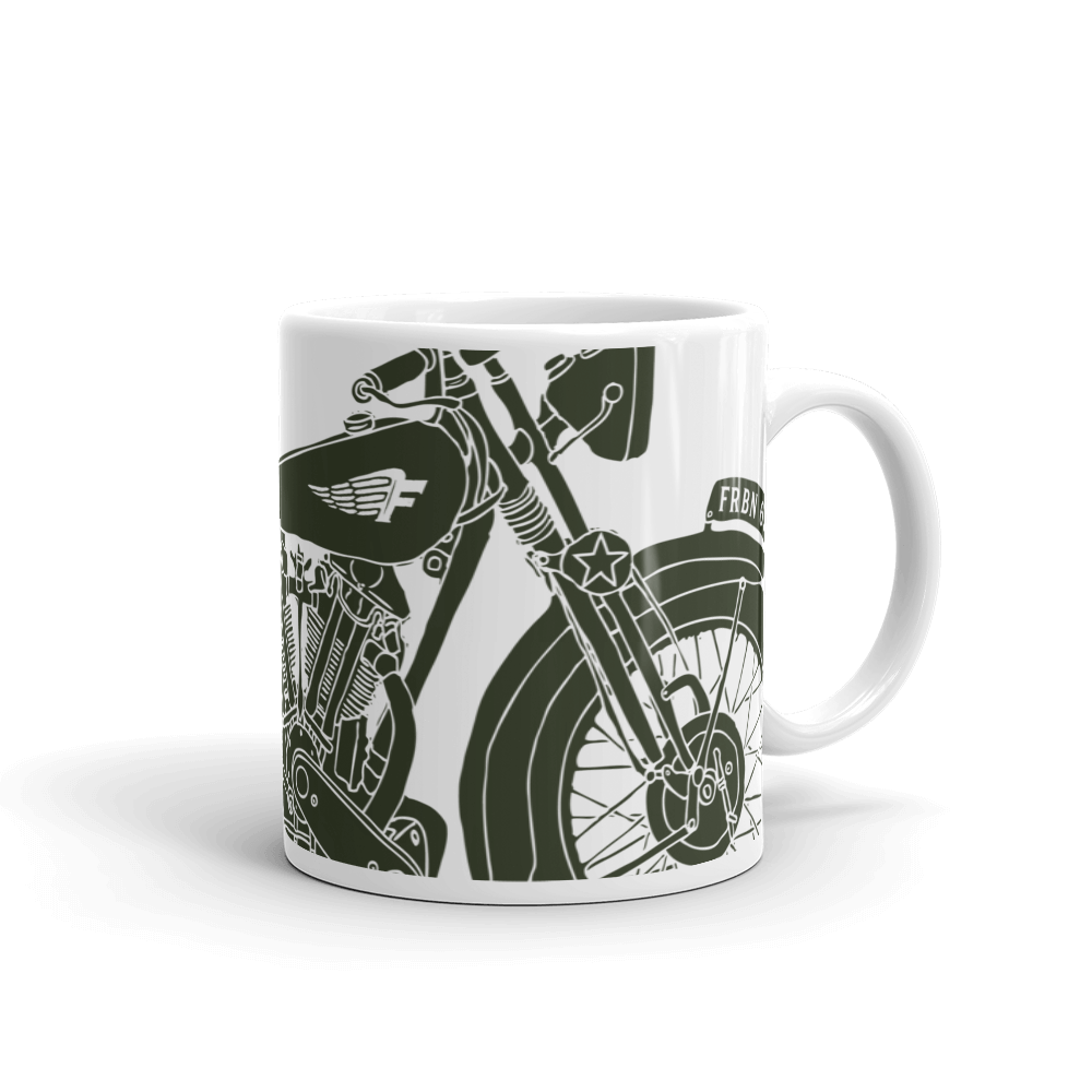 Vintage Motorcycle - Green on white glossy mug - Firebone