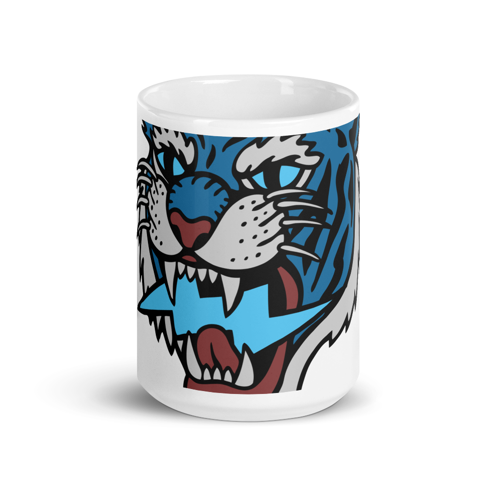 Defiant Tiger - Blue on white glossy mug - Firebone