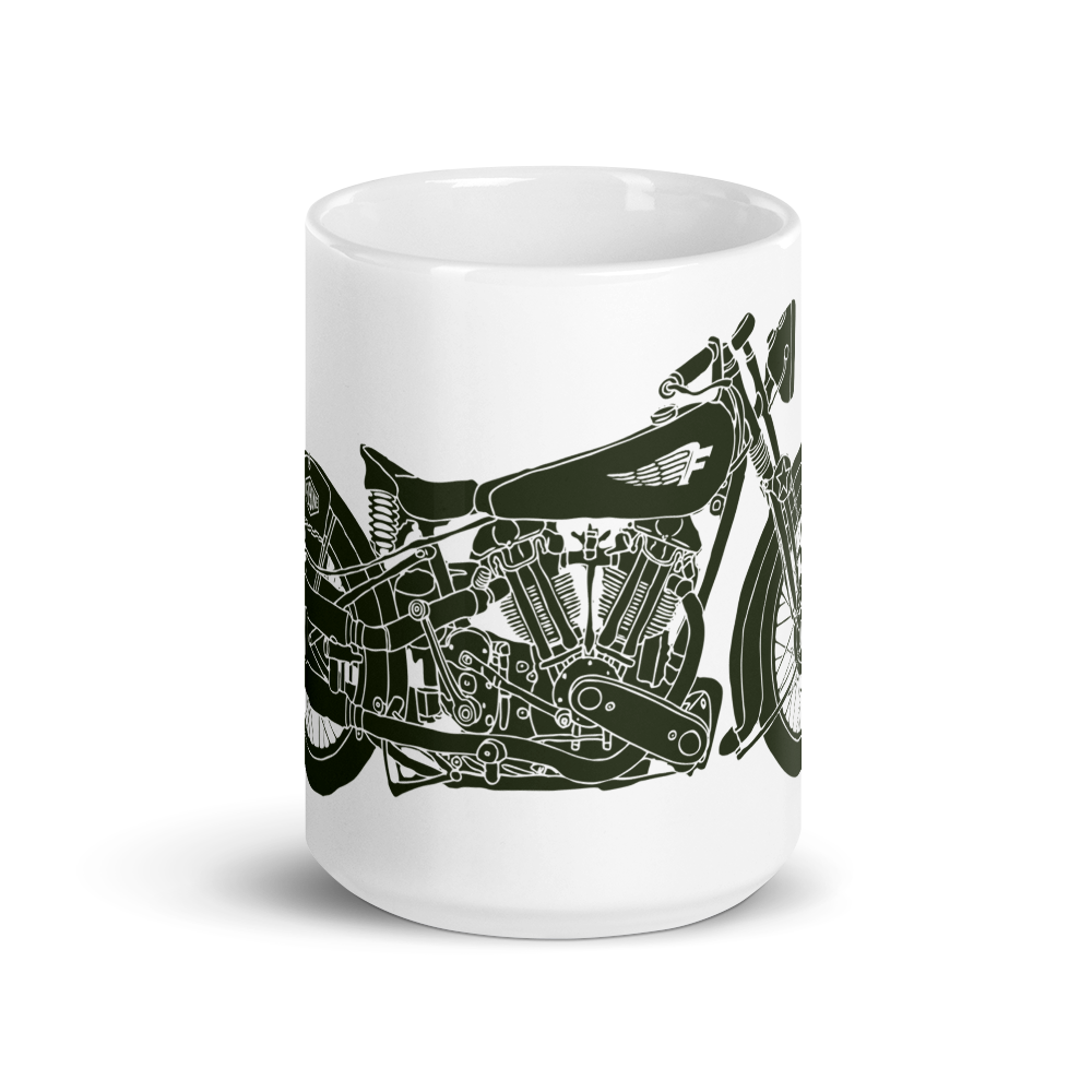 Vintage Motorcycle - Green on white glossy mug - Firebone