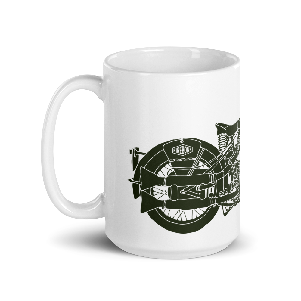 Vintage Motorcycle - Green on white glossy mug - Firebone