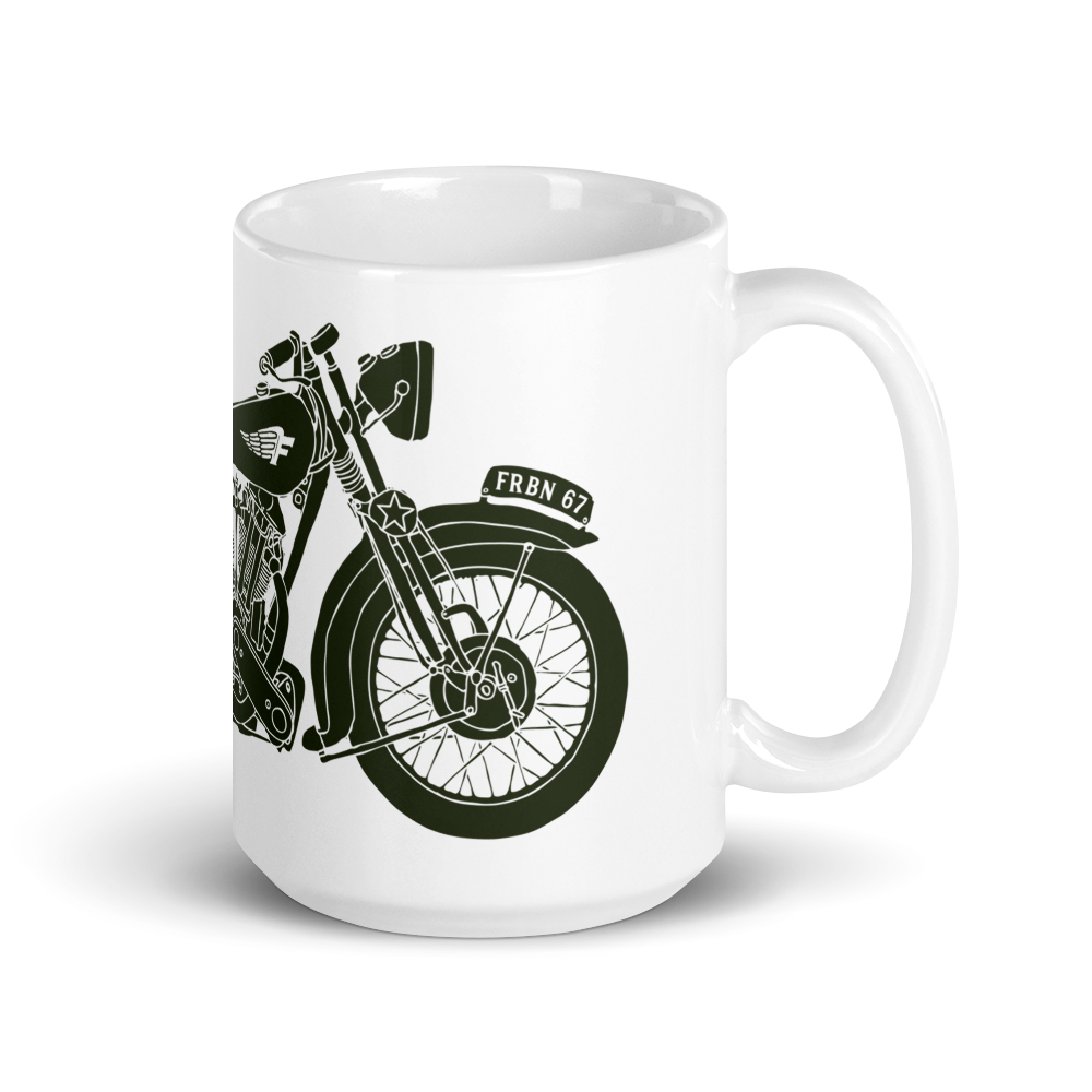 Vintage Motorcycle - Green on white glossy mug - Firebone