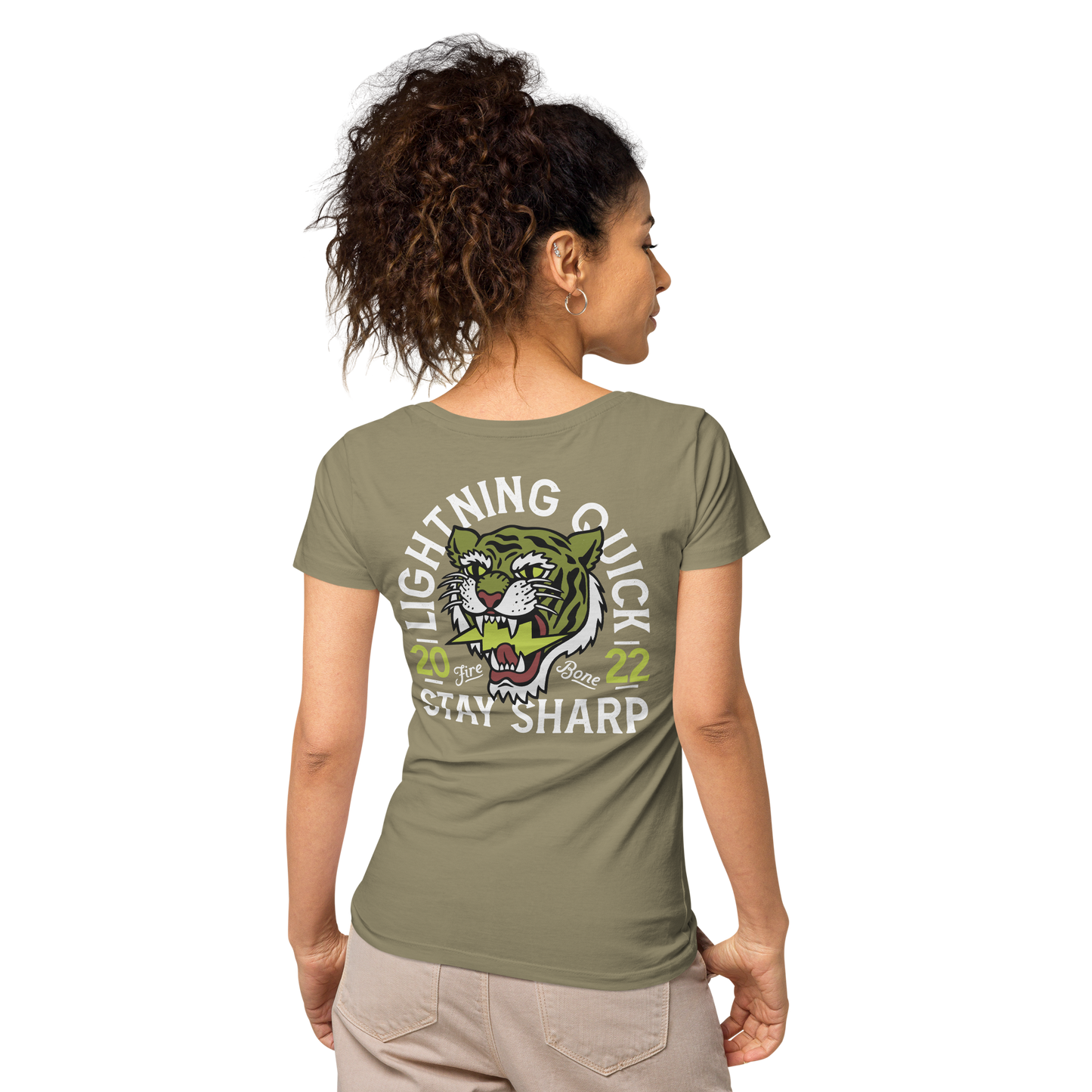 Lightning quick - Olive green tiger organic t-shirt - Firebone