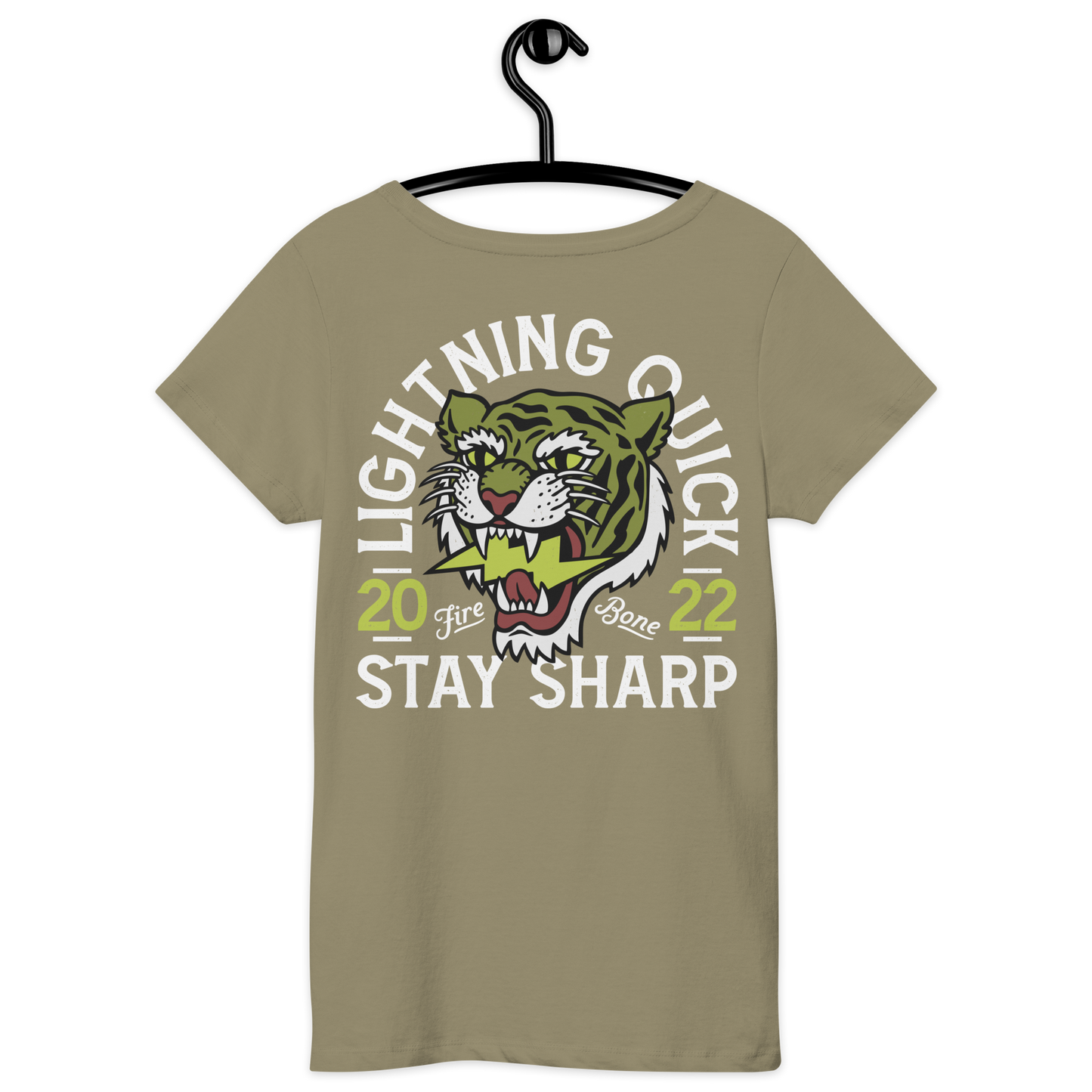 Lightning quick - Olive green tiger organic t-shirt - Firebone