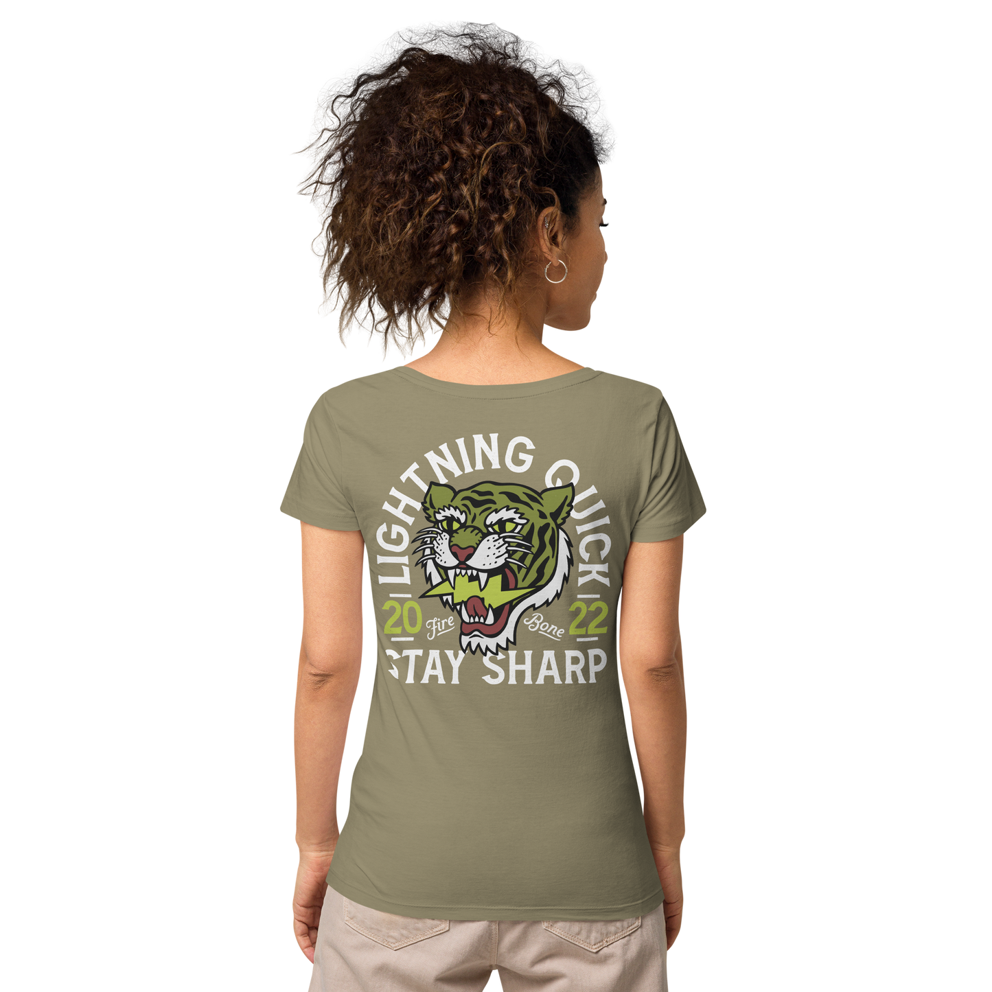 Lightning quick - Olive green tiger organic t-shirt - Firebone