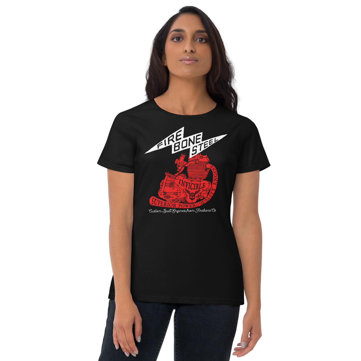 Firebone steel - Red on black short sleeve t-shirt - Firebone