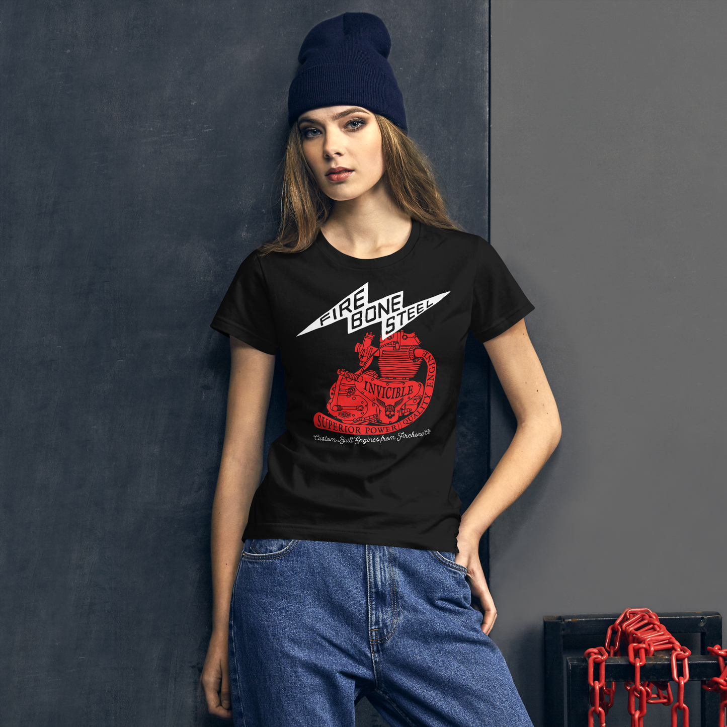 Firebone steel - Red on black short sleeve t-shirt - Firebone