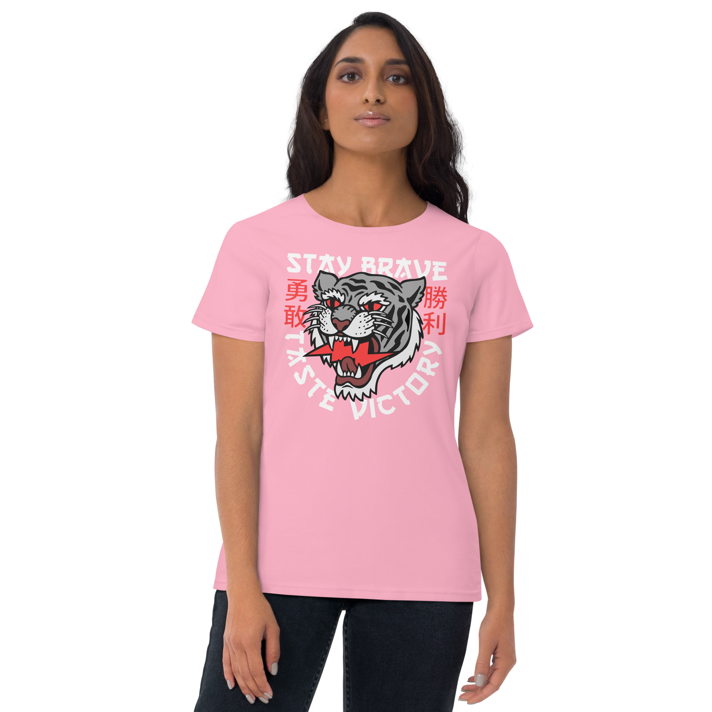 Stay brave - Grey on pink short sleeve t-shirt - Firebone