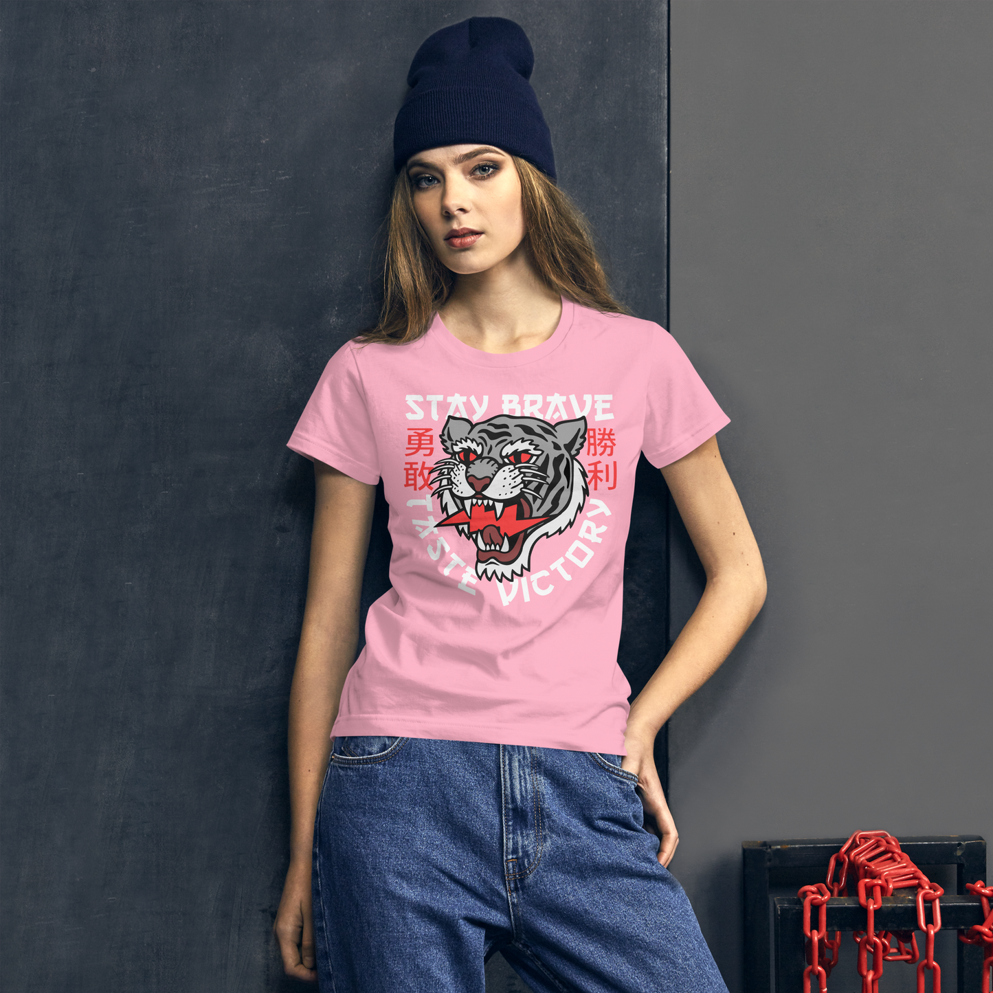 Stay brave - Grey on pink short sleeve t-shirt - Firebone