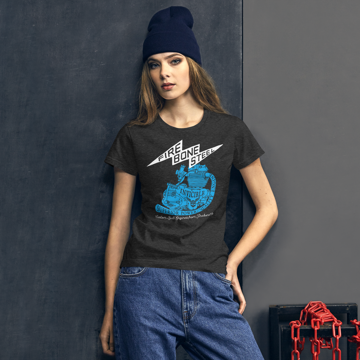Firebone steel - Blue on dark grey short sleeve t-shirt - Firebone