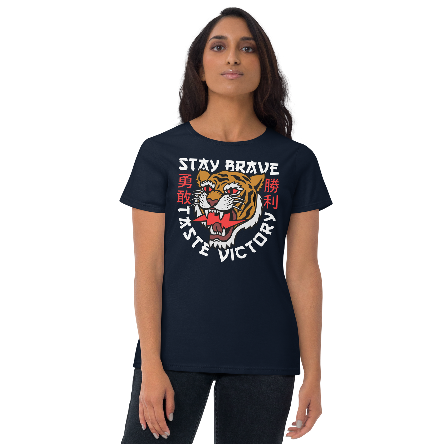 Stay brave - Orange on navy short sleeve t-shirt - Firebone