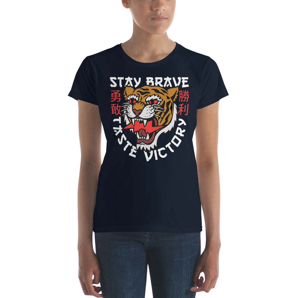 Stay brave - Orange on navy short sleeve t-shirt - Firebone