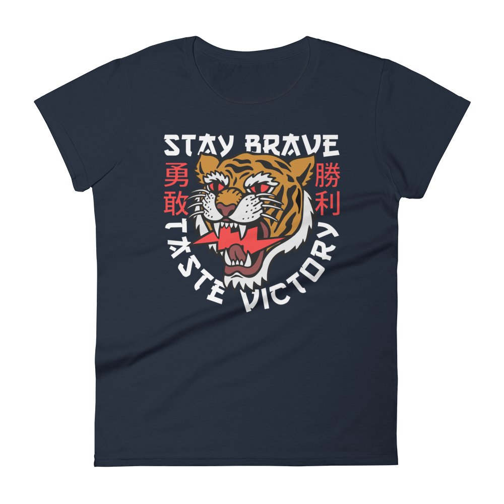 Stay brave - Orange on navy short sleeve t-shirt - Firebone